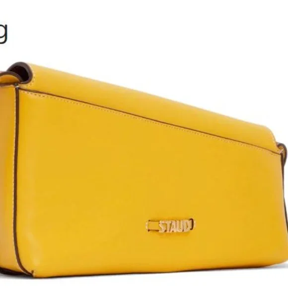 Iconic STAUD "Acute" Napa Leather Shoulder Bag in Goldie/Tan, NWT - Picture 11 of 13